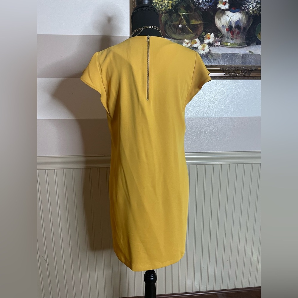 Nicole Miller Mustard Ruffle Sleeve Midi Dress - Picture 3 of 12